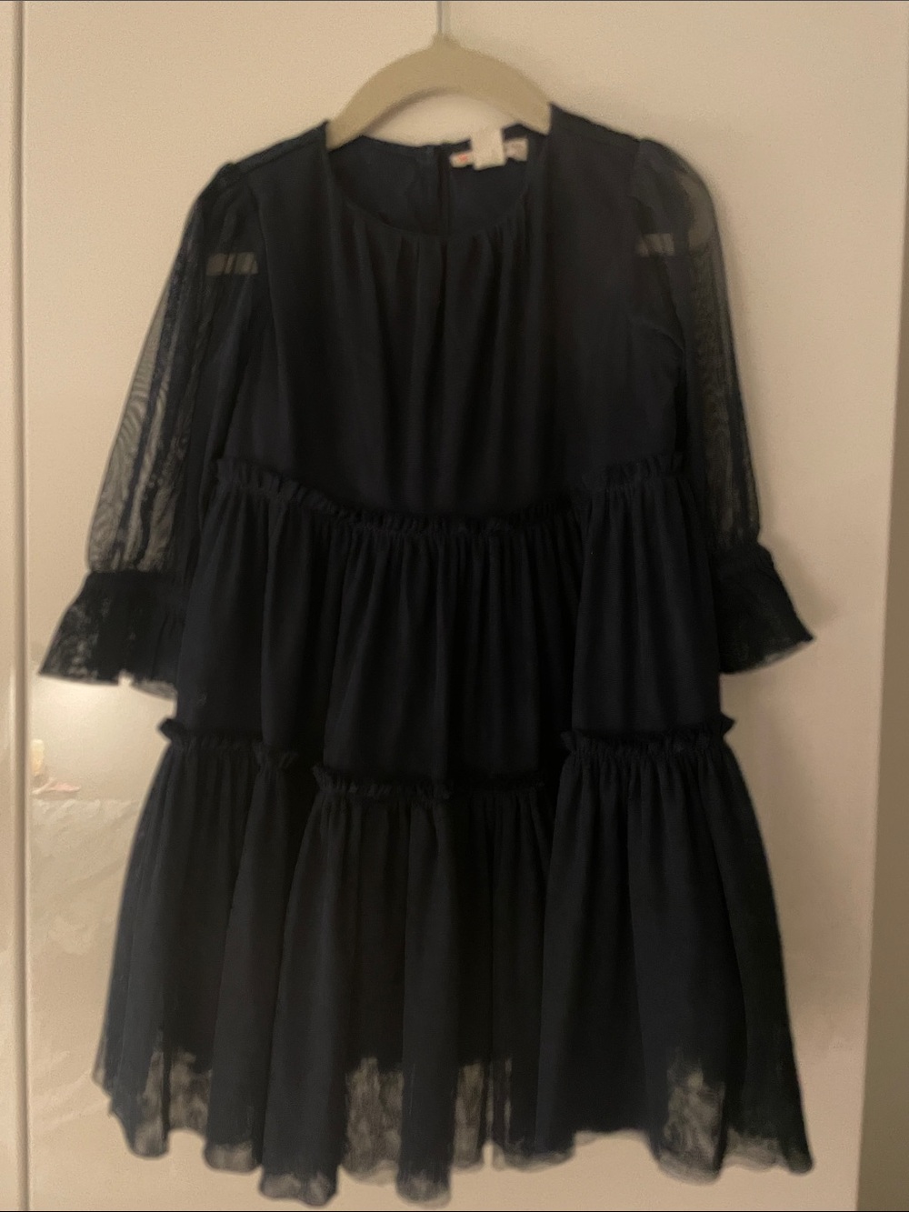 Crewcuts Navy Tiered Dress with Sheer Sleeves